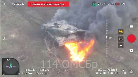 Leopard 2A6 tank of the Armed Forces of Ukraine on fire near the city of Avdeevka
