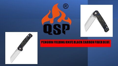 QSP PENGUIN FOLDING KNIFE BLACK CARBON FIBER BLUE G10 HANDLE D2 PLAIN EDGE SATIN FINISH QS130-TBL
