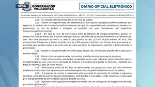 Gov. Valadares: Prefeitura faz reedição de restrições mencionadas no "Anexo único" do decreto