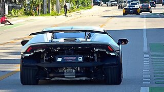 Supercar MAYHEM Leaving Exotics at the Pointe!! FlyBy's & Revs: Twin Turbo Huracan - Bugatti - P1