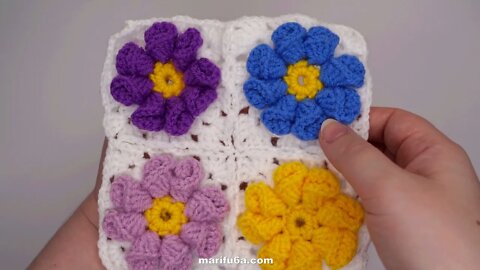 How to crochet spiral flower in square and how o to join motifs simple tutorial by marifu6a