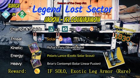 Destiny 2 Legend Lost Sector: Moon - K1 Communion on my Void Hunter 7-31-23