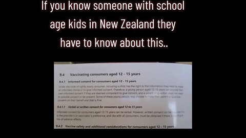 🚨 New Zealand: Effective February 14, 12 Year Olds Can Override Parents & Get the Vaccine In Accordance to the Code of Rights to Make an “Informed Choice”