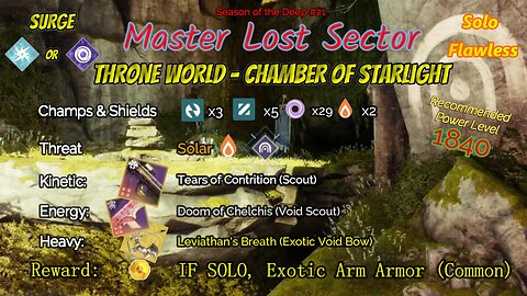 Destiny 2 Master Lost Sector: Dreaming City - Chamber Starlight, Strand Titan Solo-Flawless 7-24-23