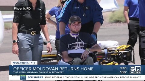 Phoenix Ofc. Moldovan returns home after being shot in the line of duty