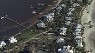 Chopper footage of flooded homes and damages cause by the impacts of Hurricane Ian on Pine Island