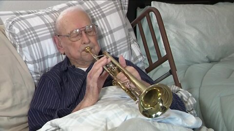 Man turning 100 years old plays trumpet every day