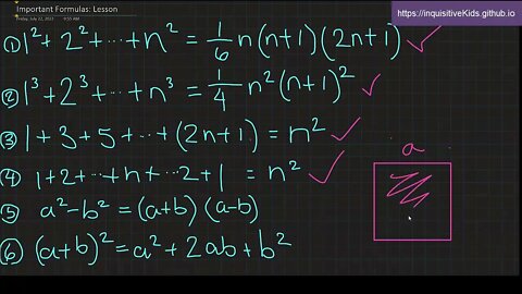 Important Formulas: Lesson