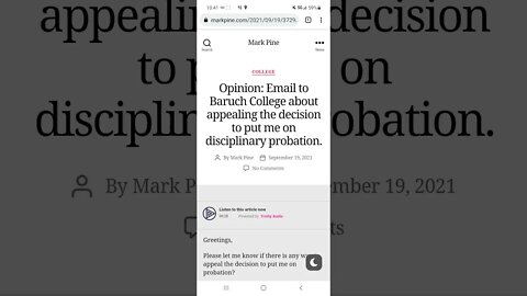 Opinion: Email to Baruch College about appealing the decision to put me on disciplinary probation.