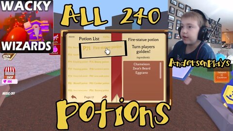 AndersonPlays Roblox Wacky Wizards All Potions - All 240 Potions Book Recipes - Volcano Update