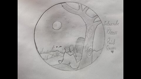 Circle scenery drawing|| Gir sitting next to tree easy drawing