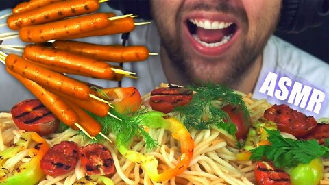 ASMR SPAGHETTI AND BBQ SAUSAGES + VEGETABLES | EATING SOUND (NO TALKING) 🎧 BEST SOUND