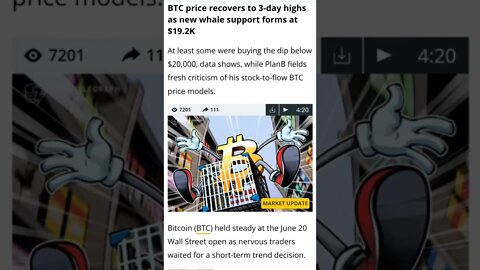 BTC Price Recovers to 3-Day Highs As New Whale Support #cryptomash #ytshorts #cryptonews