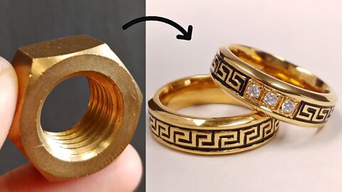 #jewelryhandmade #coupleringsDIYi turn hex nut into couple rings - learn to make jewelry