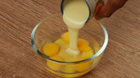 Add eggs to condensed milk and be very surprised