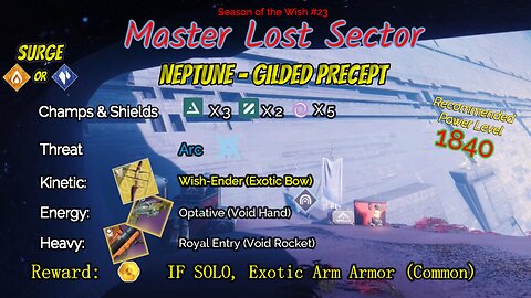 Destiny 2 Master Lost Sector: Neptune - Gilded Precept on my Solar Warlock 12-16-23