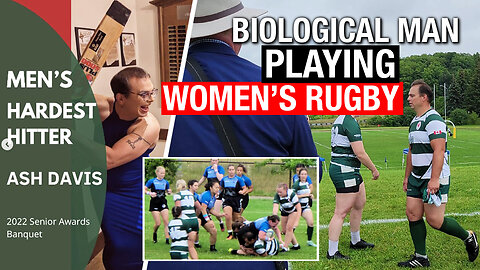 More transanity on the rugby field! Biological man is defended by female teammates and opponents!