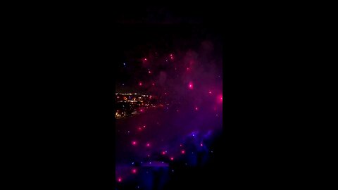 Aerial Niagara falls fireworks.