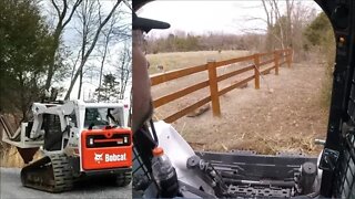 Bobcat T650 tree spade spading & moving cedar trees IL Homestead PART 2