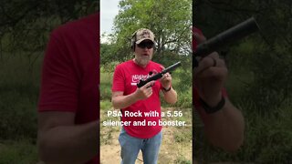 PSA Rock in 5.7x28 using a 5.56 silencer without a booster.