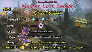 Destiny 2 Master Lost Sector: EDZ - The Quarry on my Solar Hunter 1-10-24