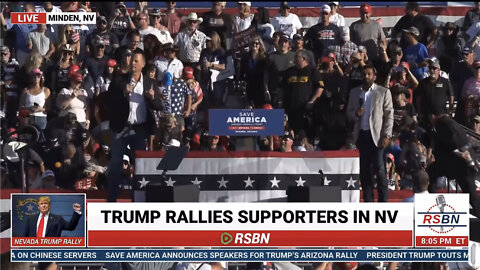 Kash Patel and Richard Grenell on stage at the Trump rally in Nevada.