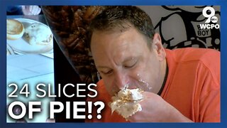 Joey Chestnut tries to eat 24 pie slices