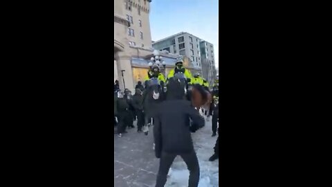 Nazi cops stomp on disabled old woman with horses