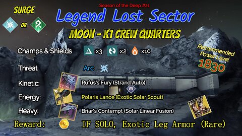 Destiny 2 Legend Lost Sector: Moon - K1 Crew Quarters on my Strand Warlock 7-7-23