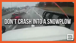Vehicle Crashes into Snowplow Blade and Spins Out of Control