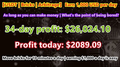 【USDT | Moving Bricks | Arbitrage】Today's profit of moving bricks: $2089.09