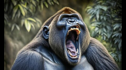 Yawning is power! Look at this gorilla showing off his power!