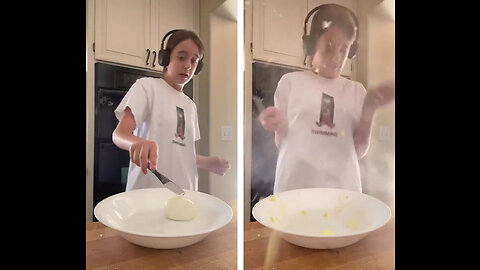 WCGW cutting a microwave boiled egg...