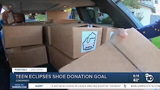 Teen eclipses shoe donation goal