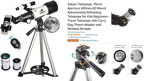 Gskyer Telescope, 70mm Aperture 400mm AZ Mount Astronomical Refracting Telescope for Kids