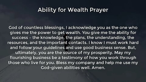 Ability for Wealth Prayer (Prayer for Success and Prosperity in Business)