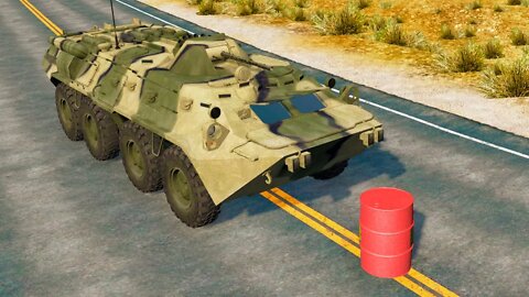 BTR vs Explosive Barrel – BeamNG.Drive