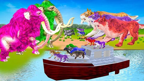 5 Saber Tooth Tigers Kidnapped Baby Mammoth Cow Cartoon Rhino Saved By Giant Woolly Mammoth Elephant