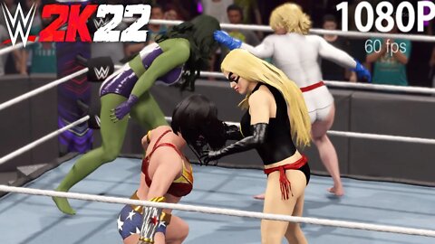 WWE 2K22 | WONDER WOMAN/POWER GIRL V SHE-HULK/MS. MARVEL! | Requested Elimination Match [60 FPS PC]