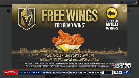 Free wings if Vegas Golden Knights win