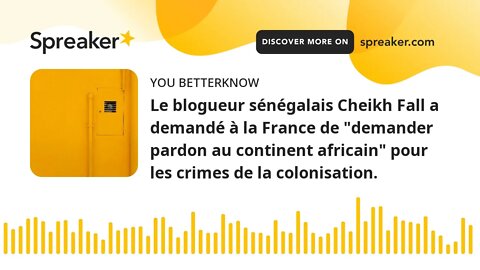 Le blogueur sénégalais Cheikh Fall a demandé à la France de "demander pardon au continent africain"