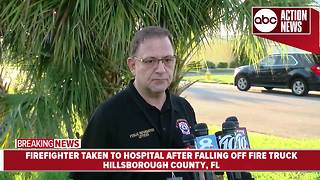 Firefighter flown to hospital as trauma alert after falling off fire truck in Hillsborough County