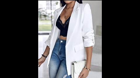 Roll Tab Sleeve Flap Detail Blazer Coat, Women's white Clothing