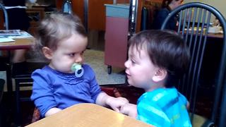 "Little Boy Gives His Grumpy Baby Sister Kisses To Make Her Feel Better"