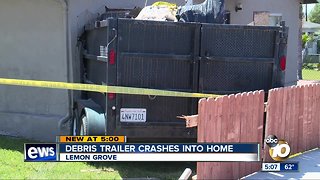 Trailer slams into Lemon Grove home, nearly strikes children