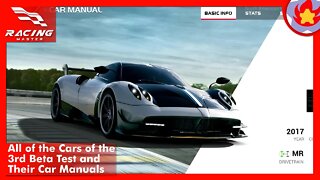 All of the Cars in the 3rd Beta and Their Car Manuals | Racing Master