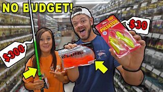 *NO BUDGET* Girlfriend Picks ALL Fishing Gear Challenge! (She's CLUELESS)