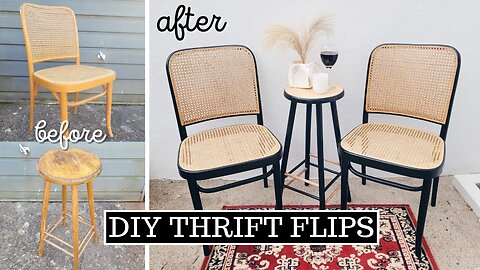 DIY Thrift Flip Furniture ideas | Mid-Century Rattan Chairs, Wooden Plant Stand | Furniture Makeover