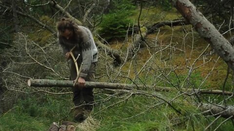 6 days solo bushcraft - canvas lavvu, bow drill, spoon carving, Finnish axe @ 7