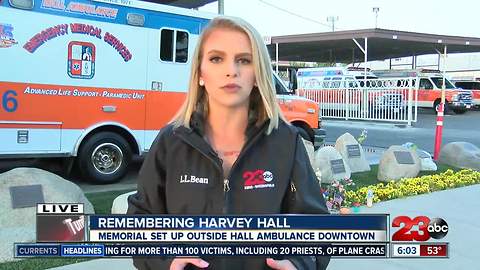 Memorial for Harvey Hall outside Hall Ambulance